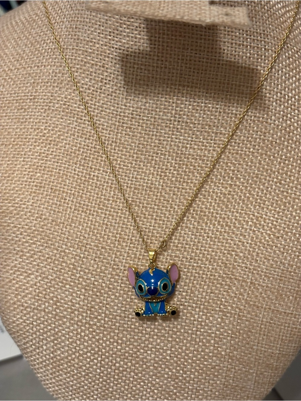 Blue Stitch Pendant Necklace - Gold Tone
